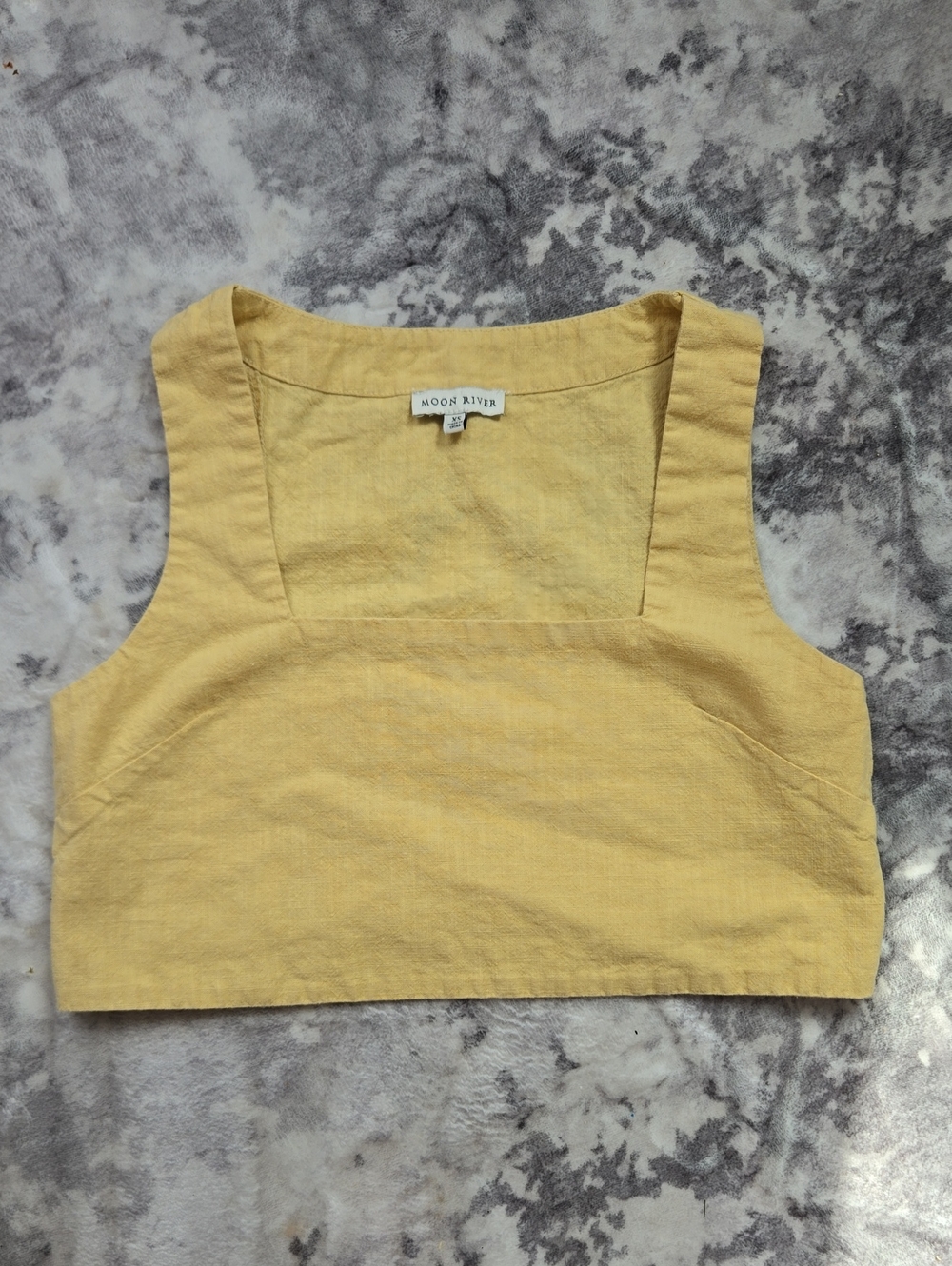 Moon River Lemon Yellow Square-Neck Crop Linen Top